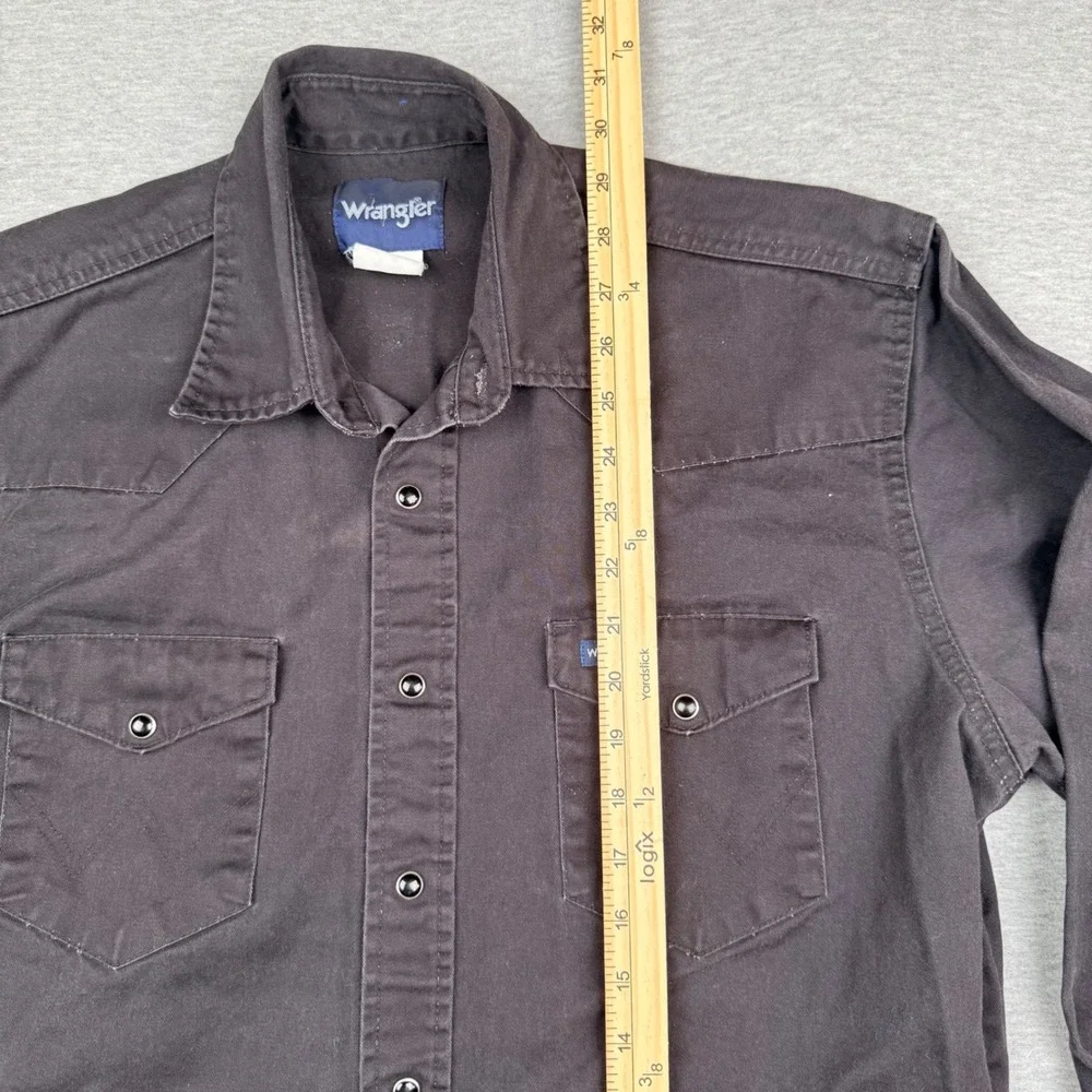 Wrangler Mens Black Western Pearl Snap Long Sleeve Shirt Brushpopper Vtg Large